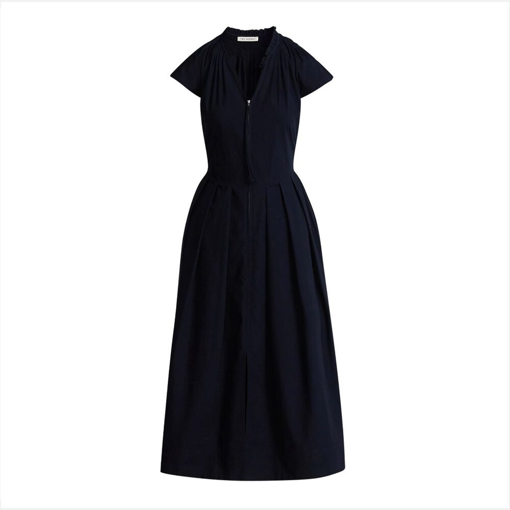 Free Assembly Darkest Blue Zip Front Flutter Sleeves Maxi Dress Women US